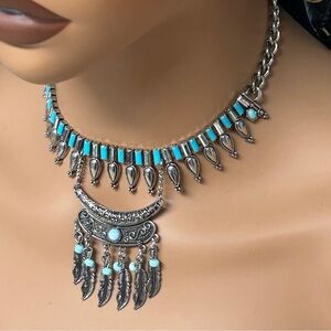 Southwestern Silver and Turquoise Choker Necklace